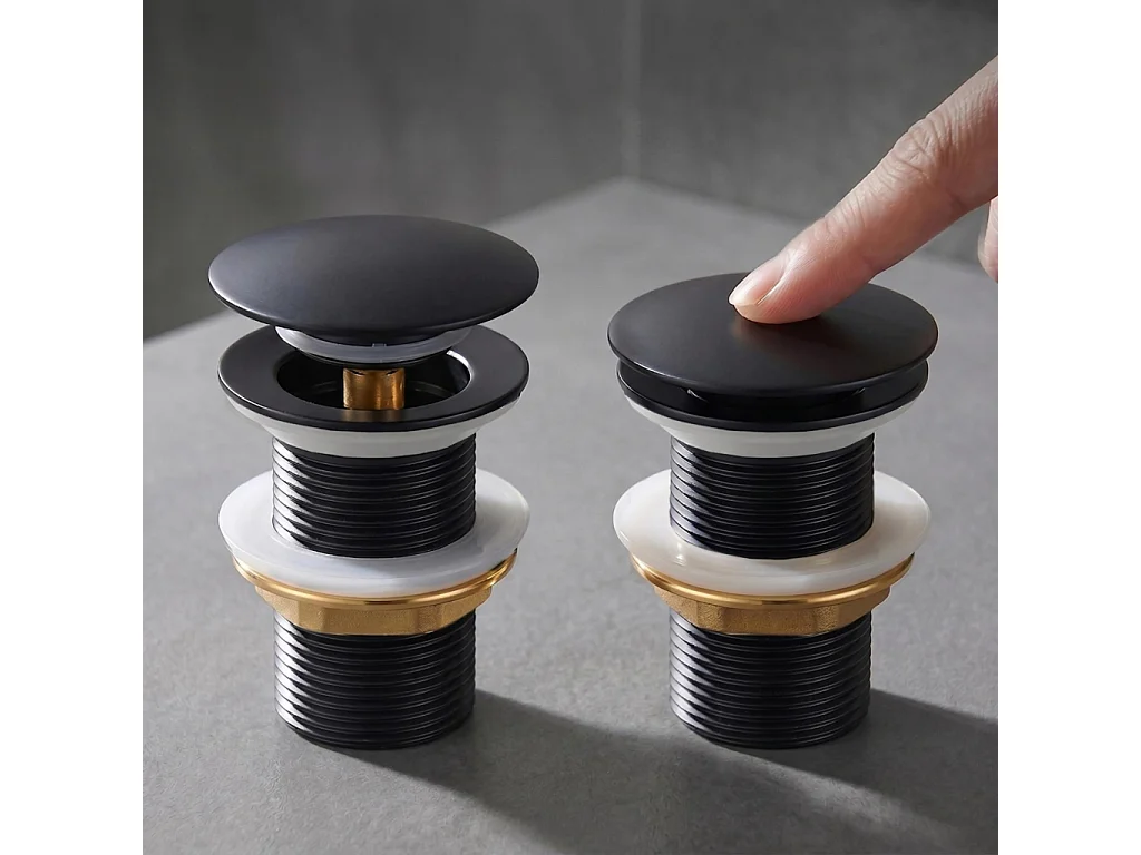 Bonde lavabo Clic Clac sans trop plein acier inoxydable Noir