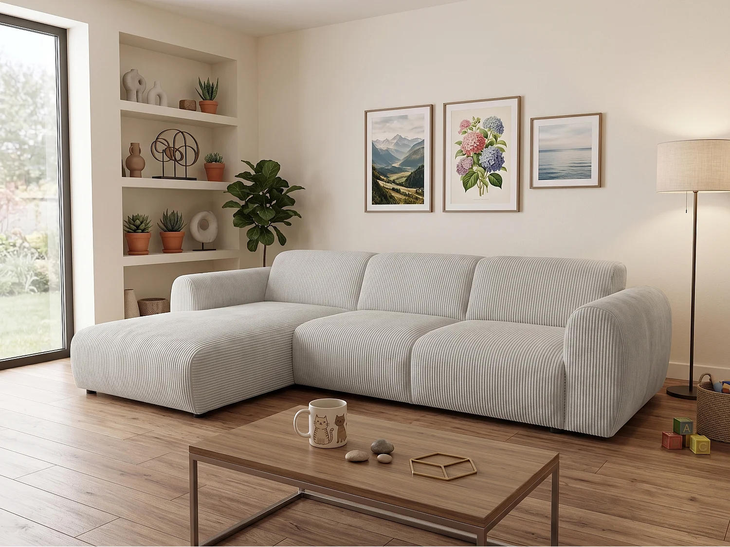 Canapé d’angle Softy – canapé d’angle luxe pour salon, assise moelleuse et élastique, grand canapé 297x180 cm