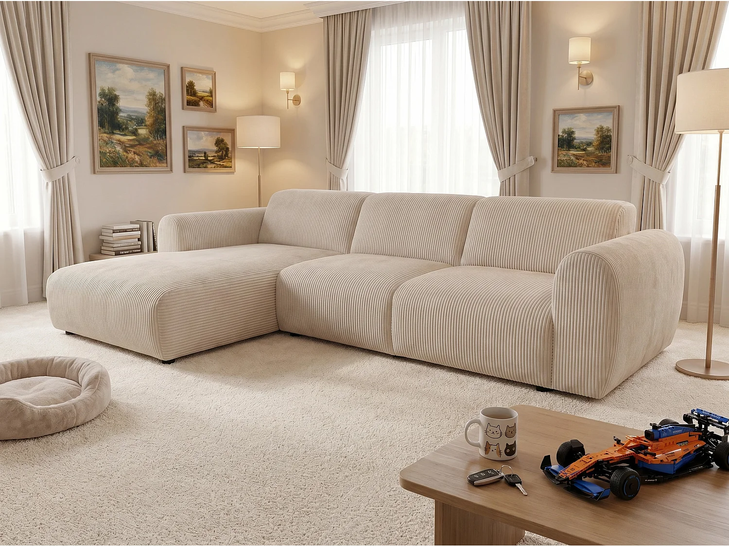 Canapé d’angle Softy – canapé d’angle luxe pour salon, assise moelleuse et élastique, grand canapé 297x180 cm