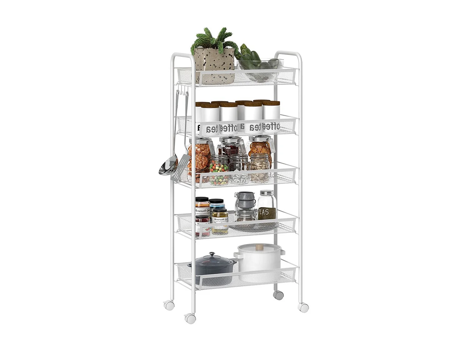 Carrito auxiliar Cenaria Homcom 5 cestas extraíbles blanco 106x45x26,5 cm