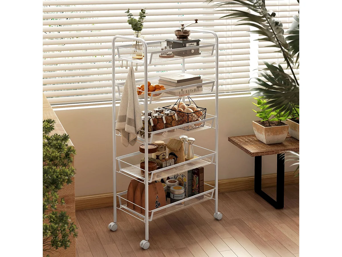 Carrito auxiliar Cenaria Homcom 5 cestas extraíbles blanco 106x45x26,5 cm