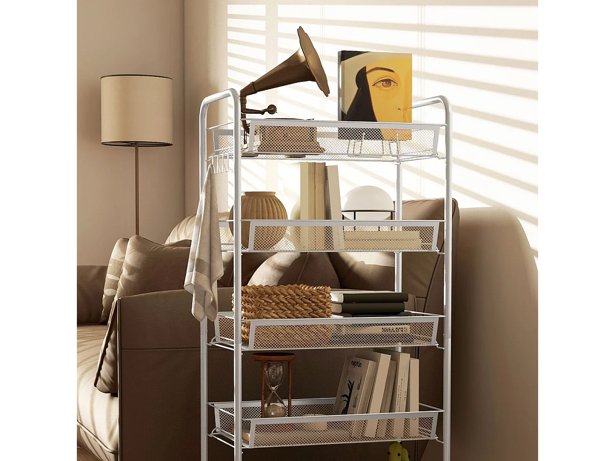Carrito auxiliar Cenaria Homcom 5 cestas extraíbles blanco 106x45x26,5 cm