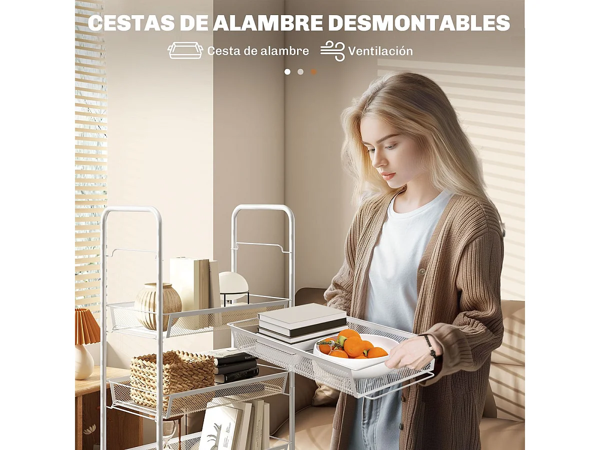 Carrito auxiliar Cenaria Homcom 5 cestas extraíbles blanco 106x45x26,5 cm