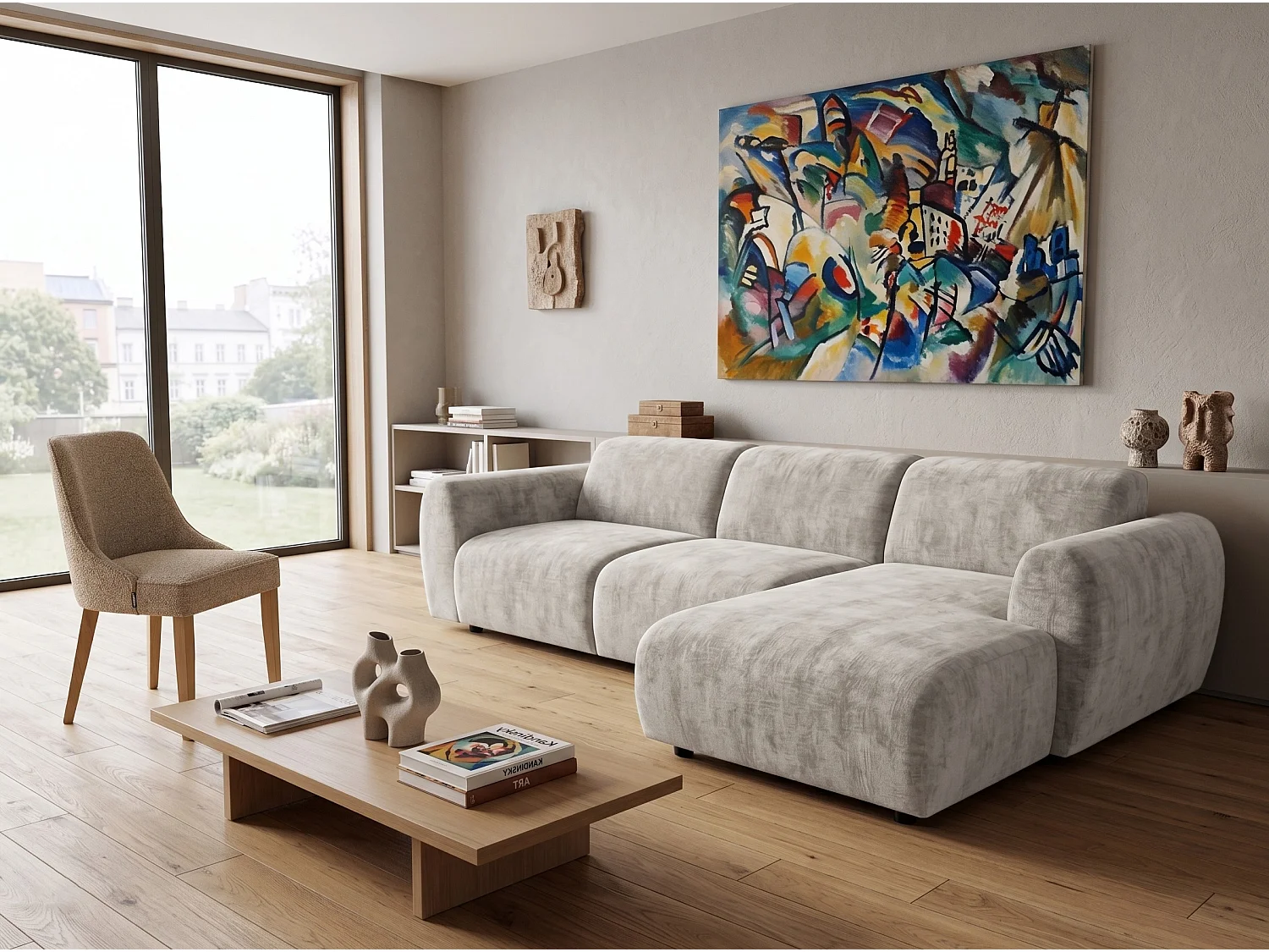 Canapé d’angle Softy – canapé d’angle luxe pour salon, assise moelleuse et élastique, grand canapé 297x180 cm