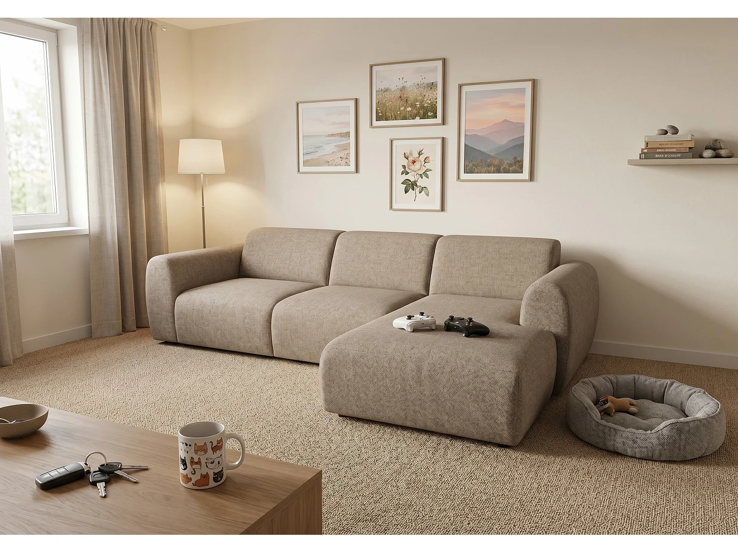 Canapé d’angle Softy – canapé d’angle luxe pour salon, assise moelleuse et élastique, grand canapé 297x180 cm