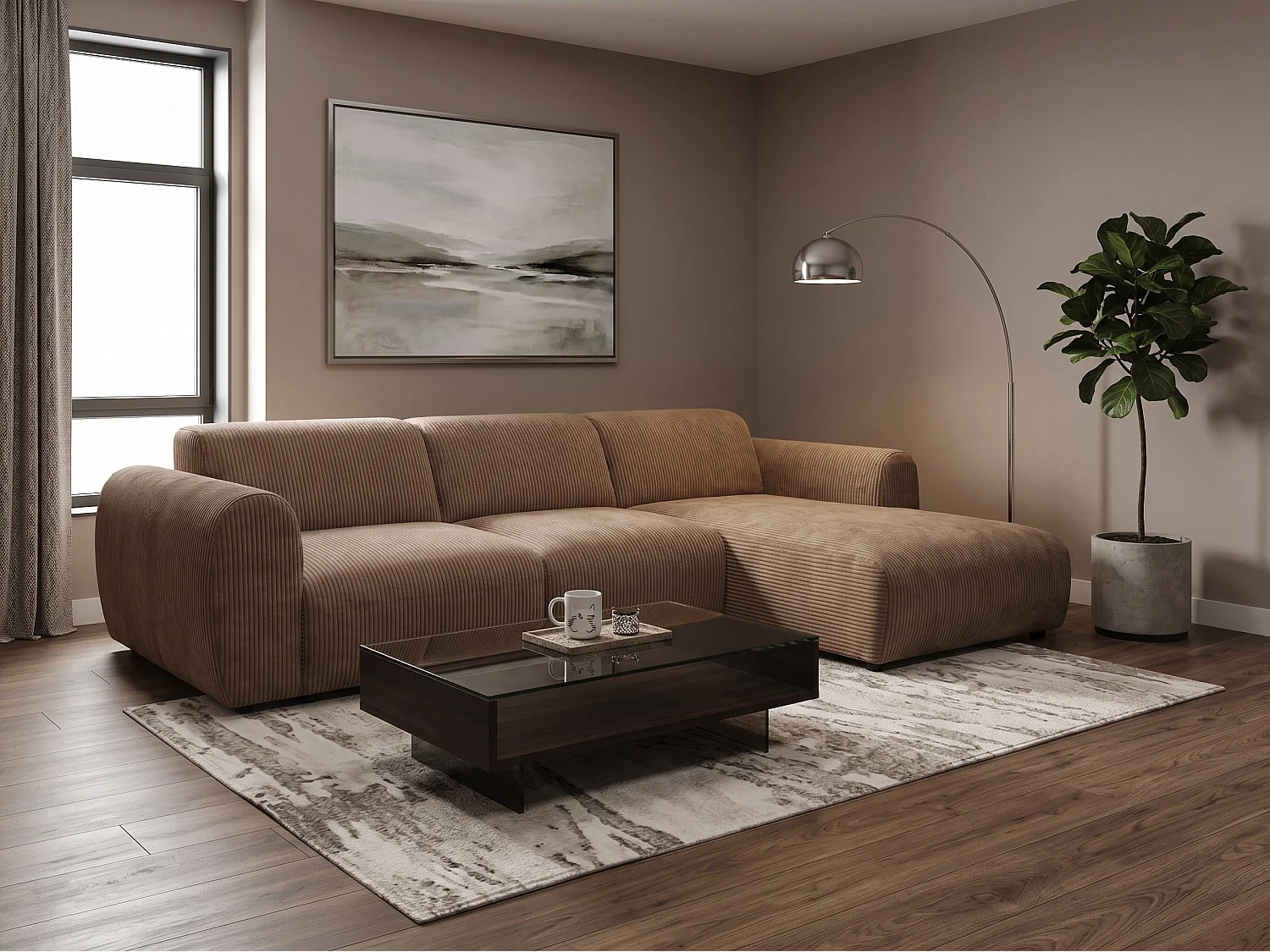 Canapé d’angle Softy – canapé d’angle luxe pour salon, assise moelleuse et élastique, grand canapé 297x180 cm