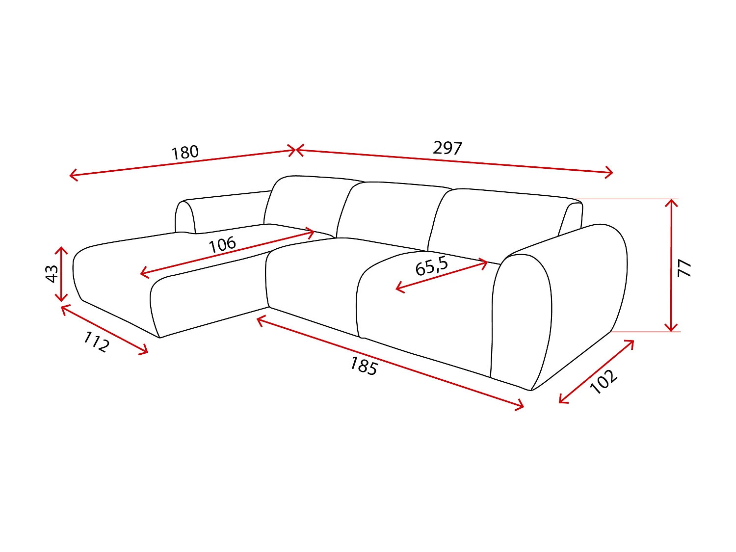Canapé d’angle Softy – canapé d’angle luxe pour salon, assise moelleuse et élastique, grand canapé 297x180 cm