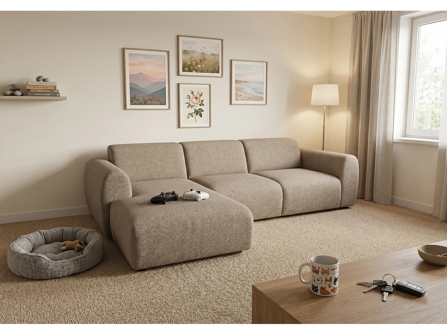 Canapé d’angle Softy – canapé d’angle luxe pour salon, assise moelleuse et élastique, grand canapé 297x180 cm