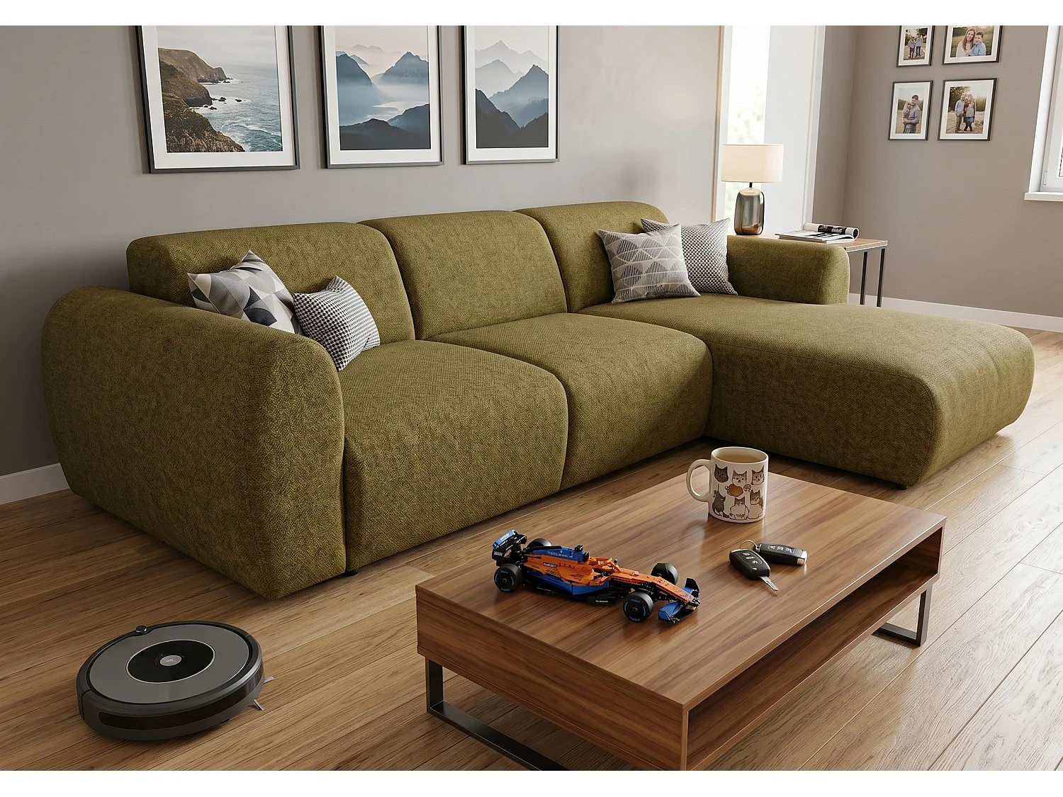 Canapé d’angle Softy – canapé d’angle luxe pour salon, assise moelleuse et élastique, grand canapé 297x180 cm