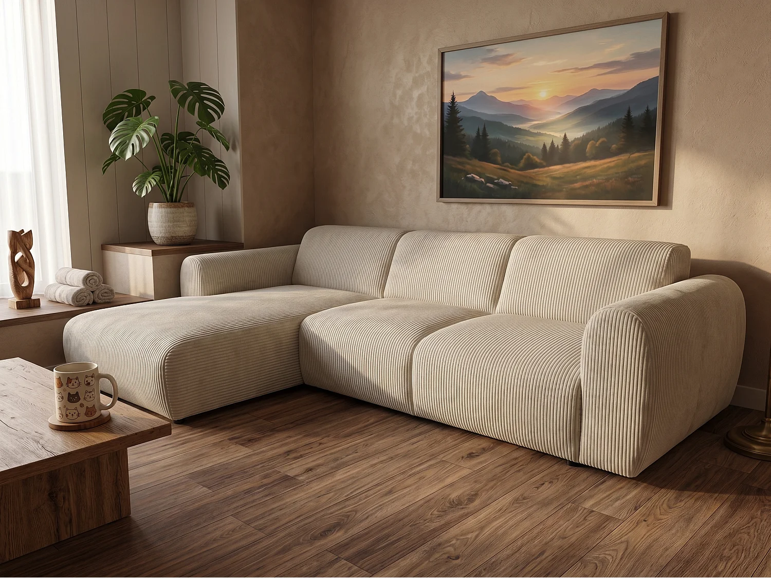 Canapé d’angle Softy – canapé d’angle luxe pour salon, assise moelleuse et élastique, grand canapé 297x180 cm