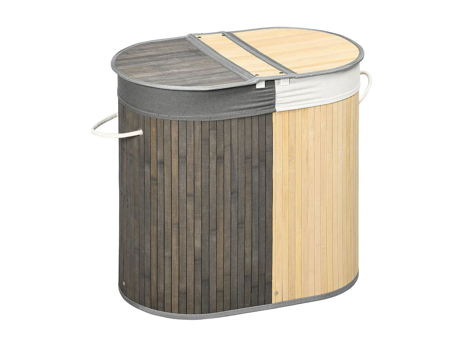 Cesto para ropa sucia Ying Yang Homcom 100L 2 compartimentos gris/natural 60,5x62,5x37 cm