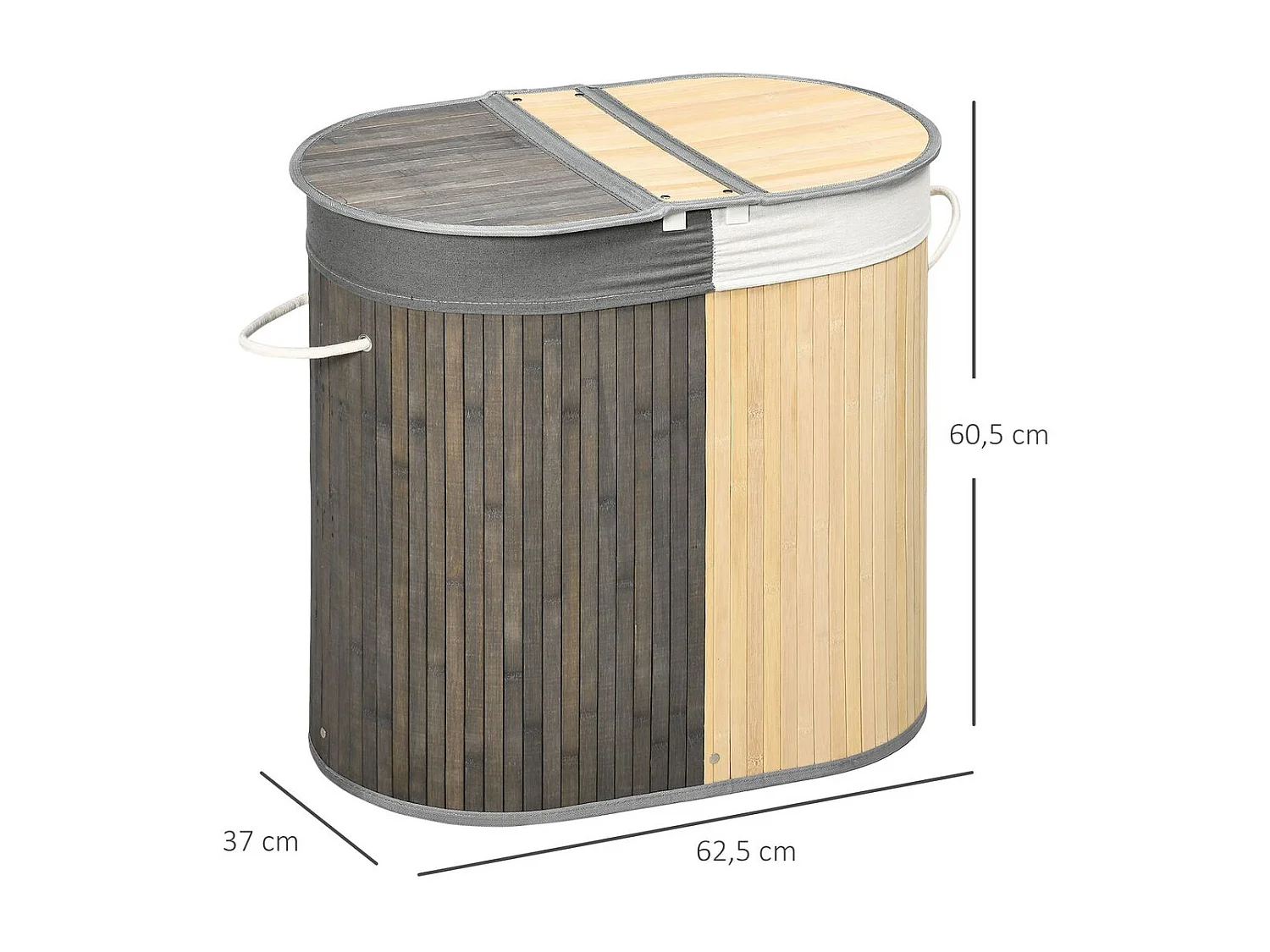 Cesto para ropa sucia Ying Yang Homcom 100L 2 compartimentos gris/natural 60,5x62,5x37 cm