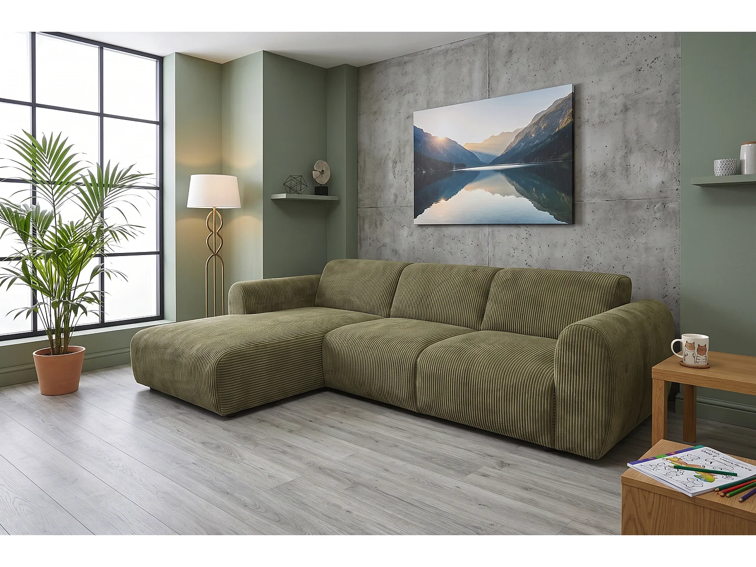 Canapé d’angle Softy – canapé d’angle luxe pour salon, assise moelleuse et élastique, grand canapé 297x180 cm