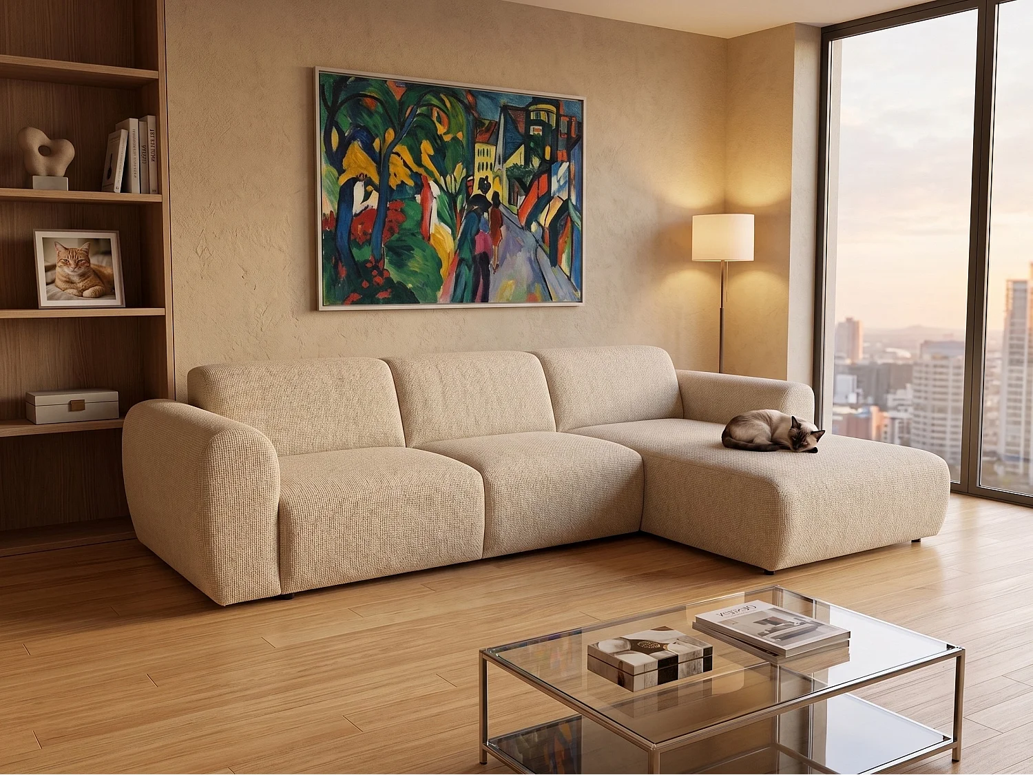 Canapé d’angle Softy – canapé d’angle luxe pour salon, assise moelleuse et élastique, grand canapé 297x180 cm
