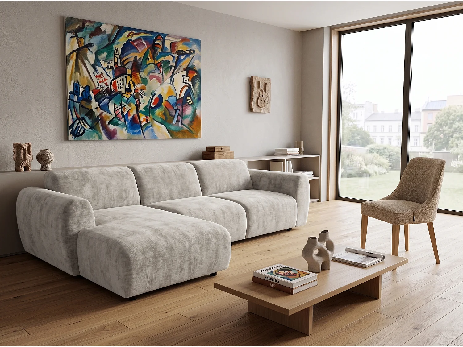 Canapé d’angle Softy – canapé d’angle luxe pour salon, assise moelleuse et élastique, grand canapé 297x180 cm