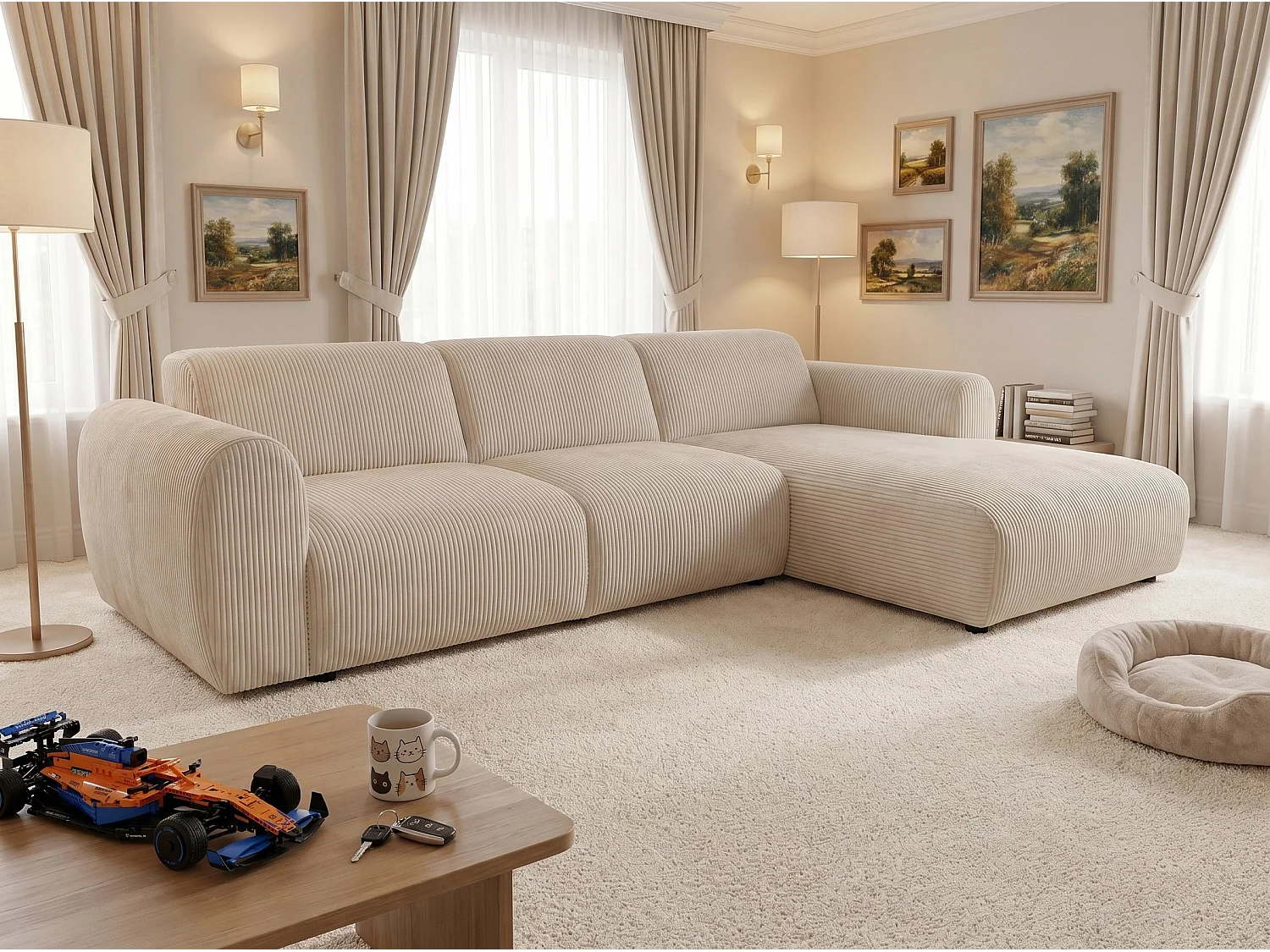 Canapé d’angle Softy – canapé d’angle luxe pour salon, assise moelleuse et élastique, grand canapé 297x180 cm