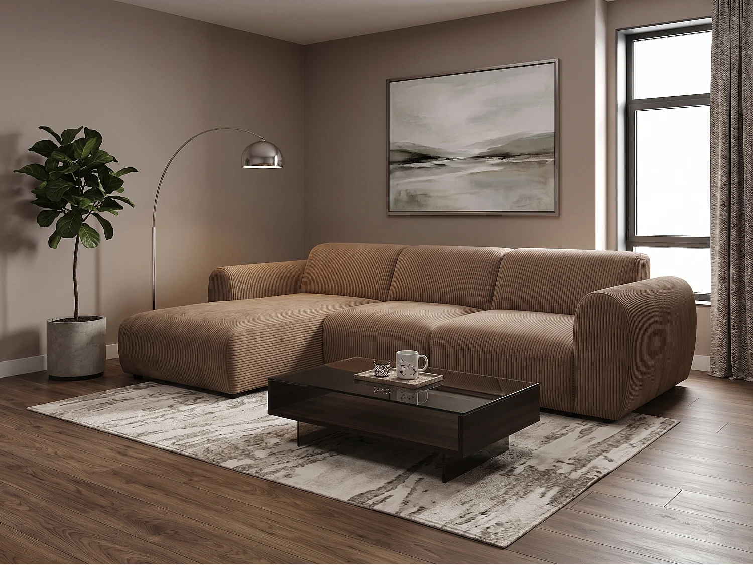Canapé d’angle Softy – canapé d’angle luxe pour salon, assise moelleuse et élastique, grand canapé 297x180 cm