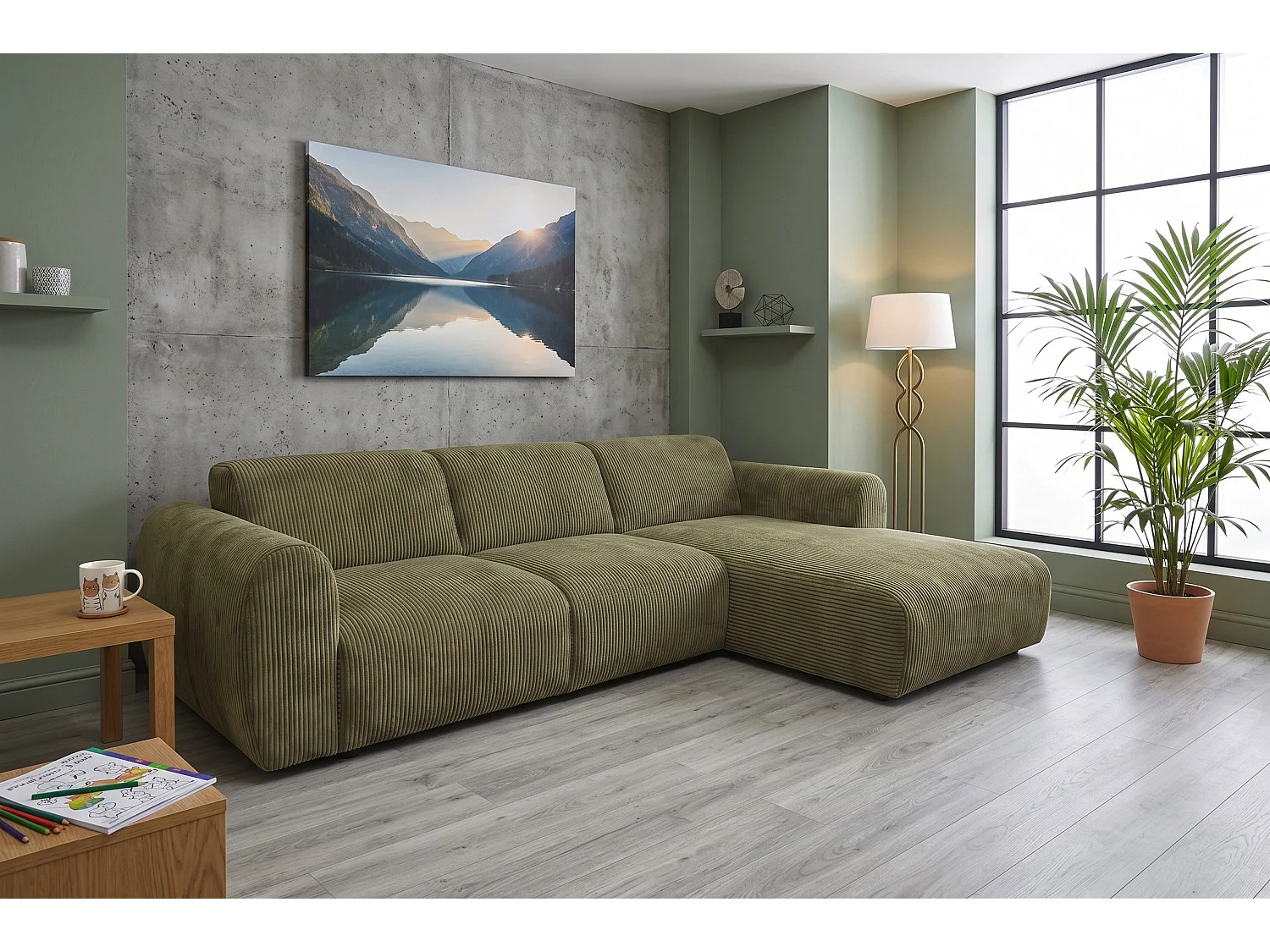 Canapé d’angle Softy – canapé d’angle luxe pour salon, assise moelleuse et élastique, grand canapé 297x180 cm