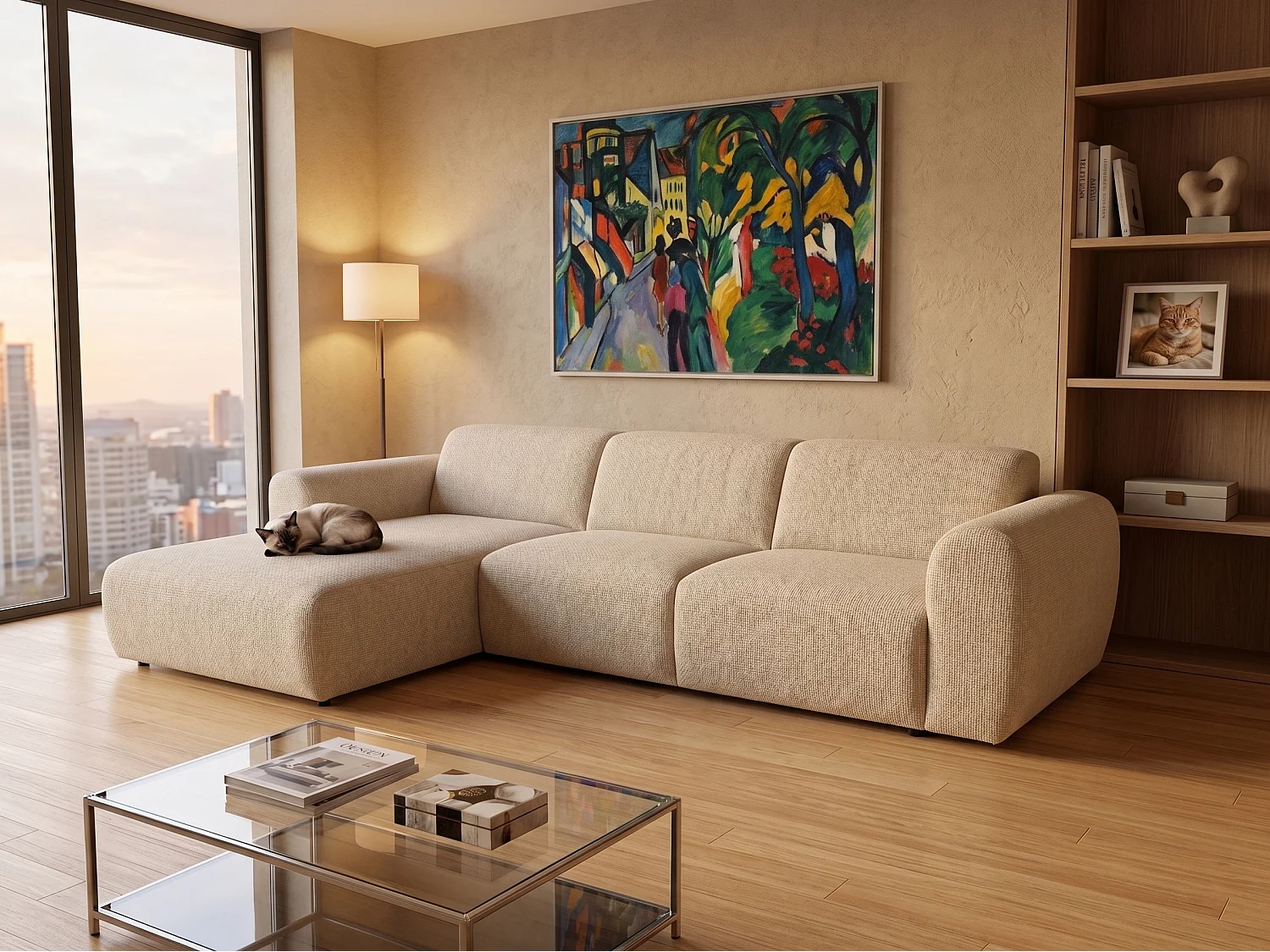 Canapé d’angle Softy – canapé d’angle luxe pour salon, assise moelleuse et élastique, grand canapé 297x180 cm