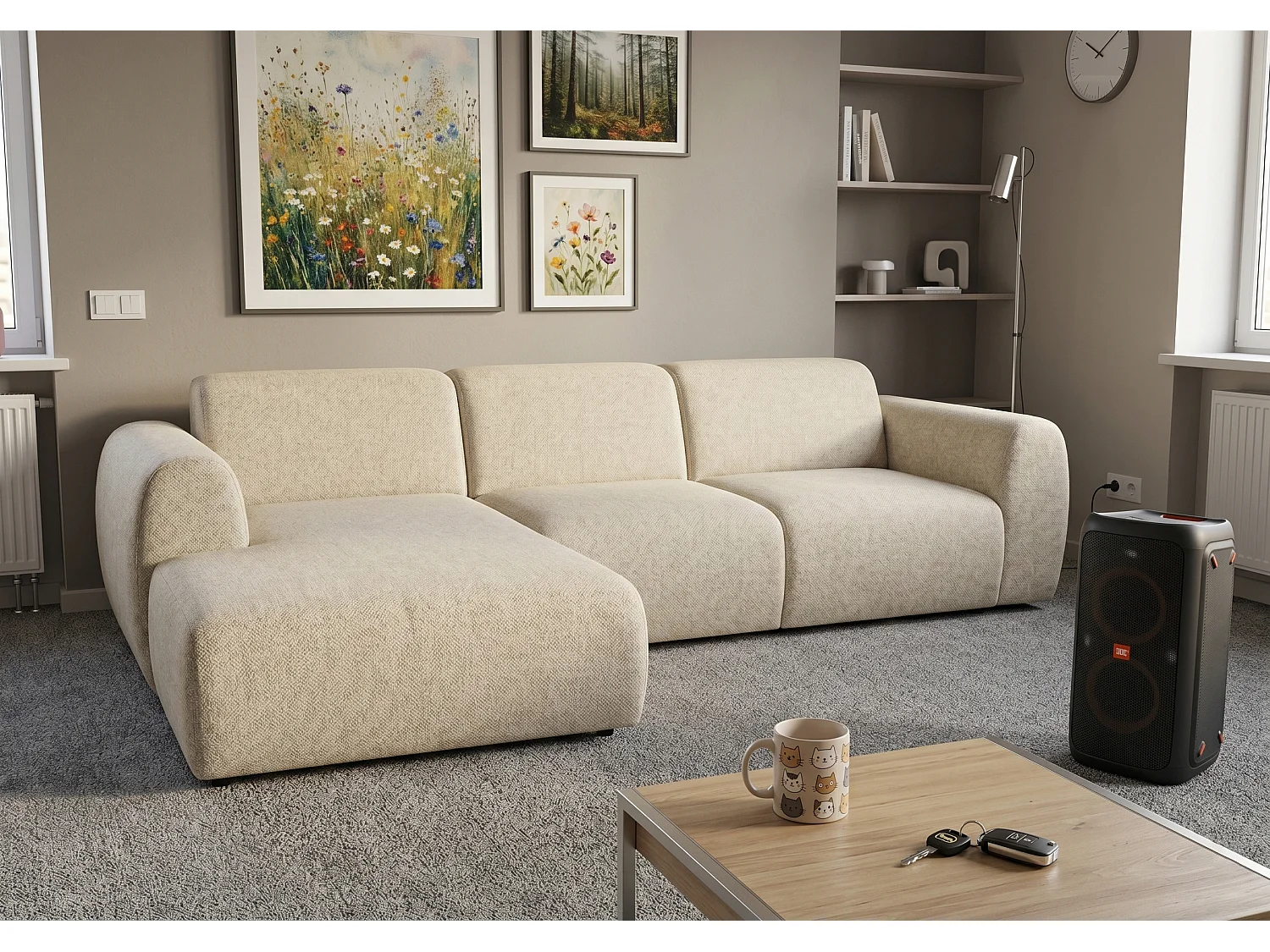 Canapé d’angle Softy – canapé d’angle luxe pour salon, assise moelleuse et élastique, grand canapé 297x180 cm