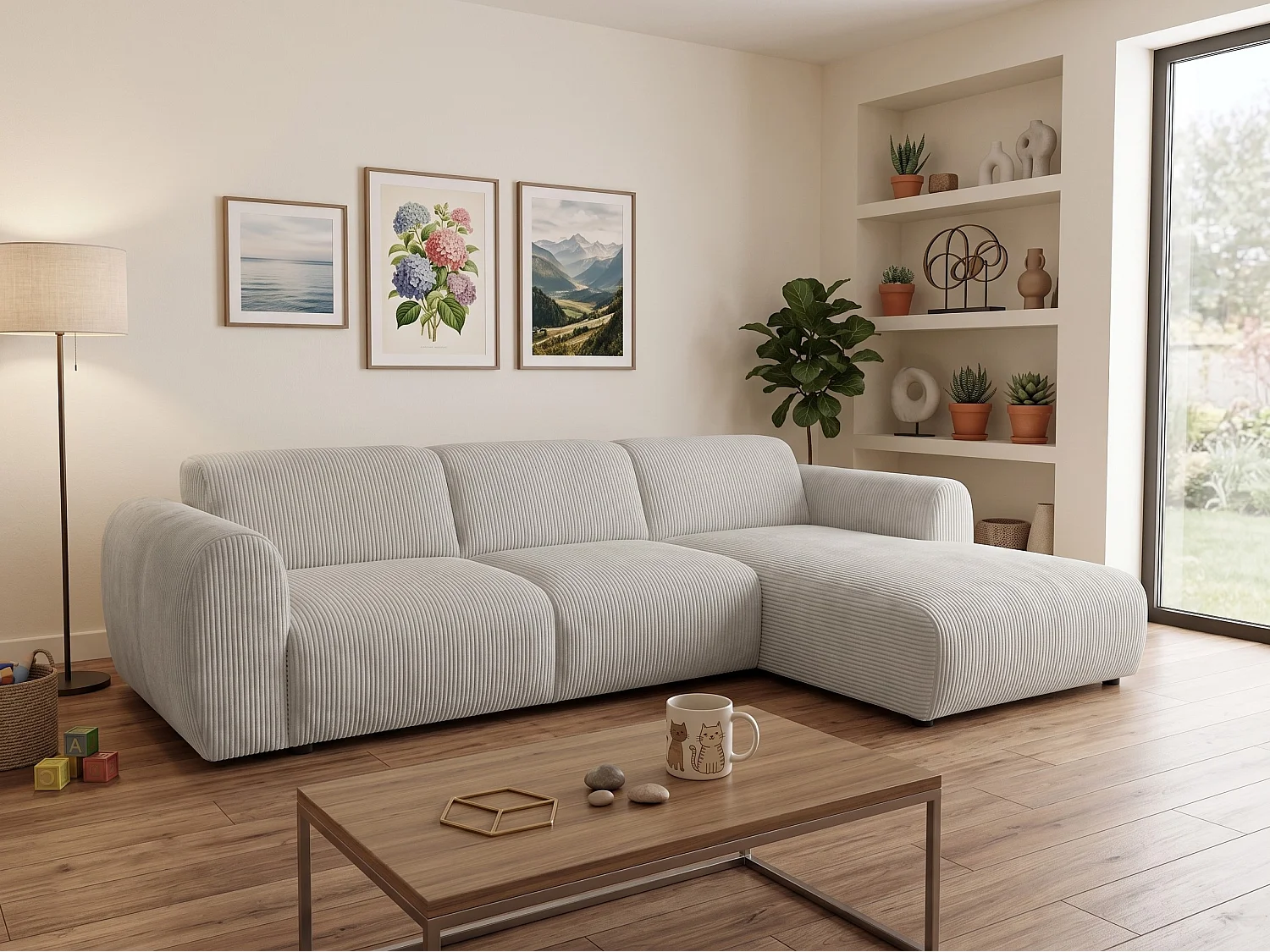 Canapé d’angle Softy – canapé d’angle luxe pour salon, assise moelleuse et élastique, grand canapé 297x180 cm