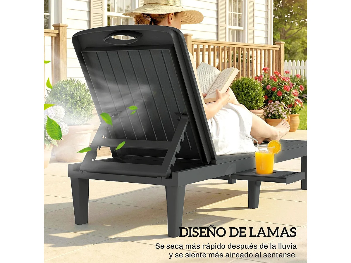 Pack de 2 tumbonas Mhia Outsunny respaldo reclinable gris 83x162x57 cm