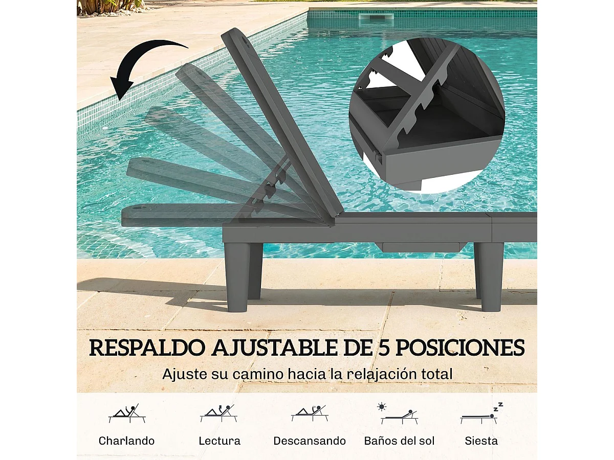 Pack de 2 tumbonas Mhia Outsunny respaldo reclinable gris 83x162x57 cm