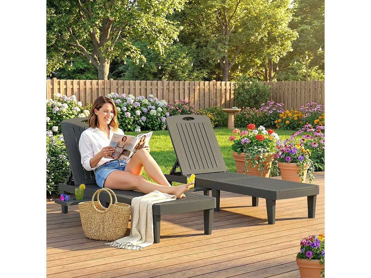 Pack de 2 tumbonas Mhia Outsunny respaldo reclinable gris 83x162x57 cm