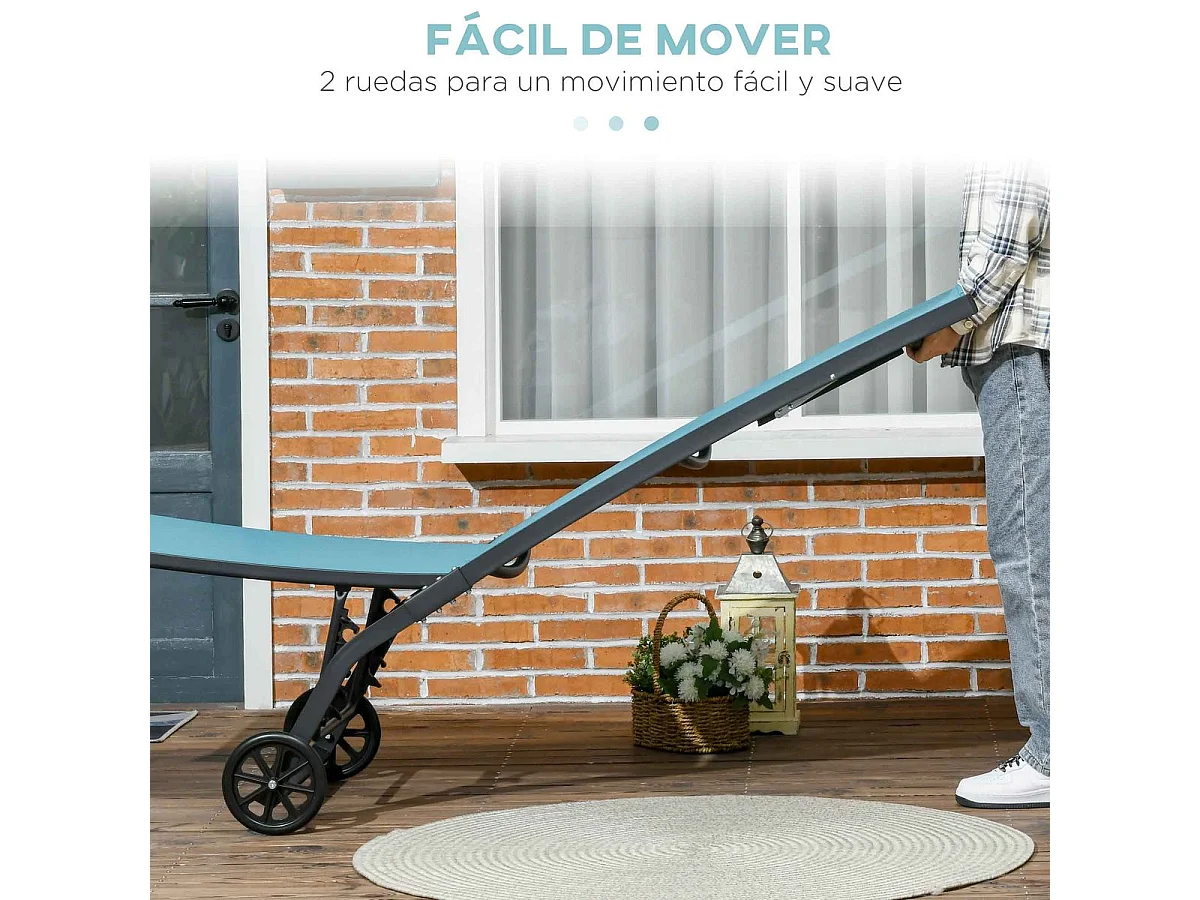 Pack de 2 tumbonas Lucas Outsunny reclinables con ruedas azul 102x165x66 cm