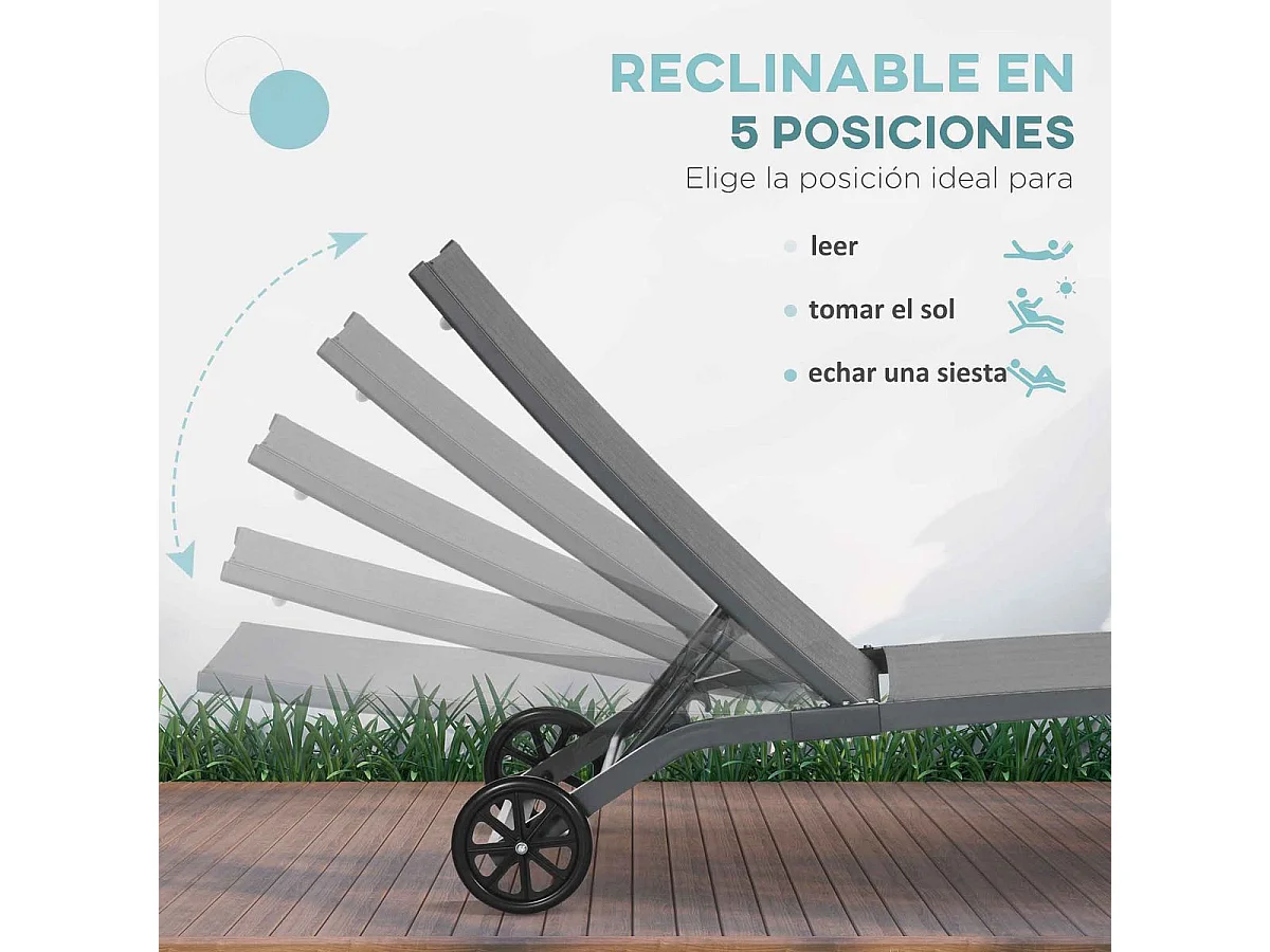 Pack de 2 tumbonas Lucas Outsunny reclinables con ruedas azul 102x165x66 cm