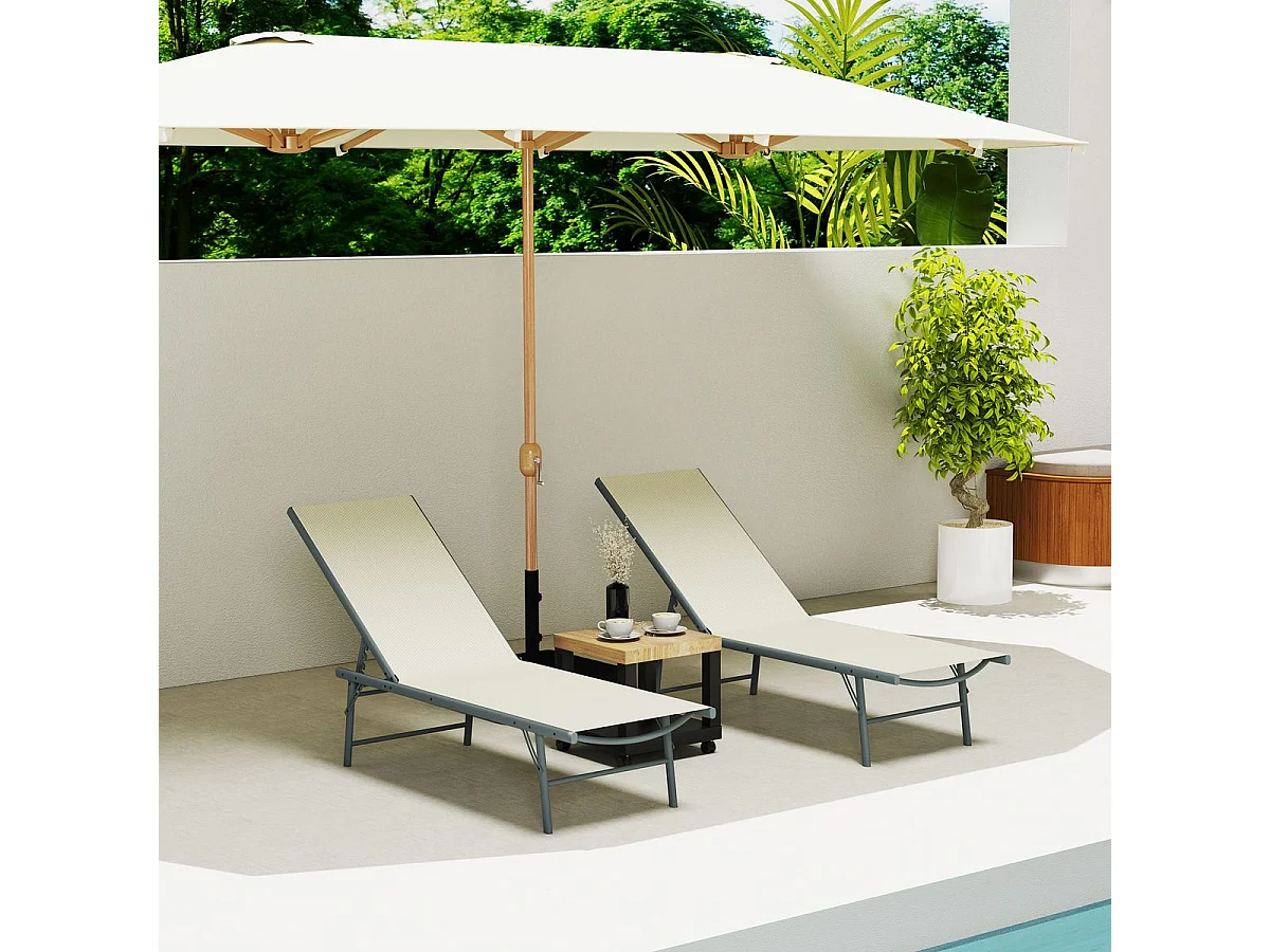 Pack de 2 tumbonas Haima Outsunny respaldo reclinable 5 posiciones beige 84x182x54 cm