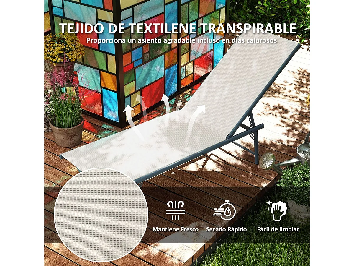 Pack de 2 tumbonas Haima Outsunny respaldo reclinable 5 posiciones beige 84x182x54 cm