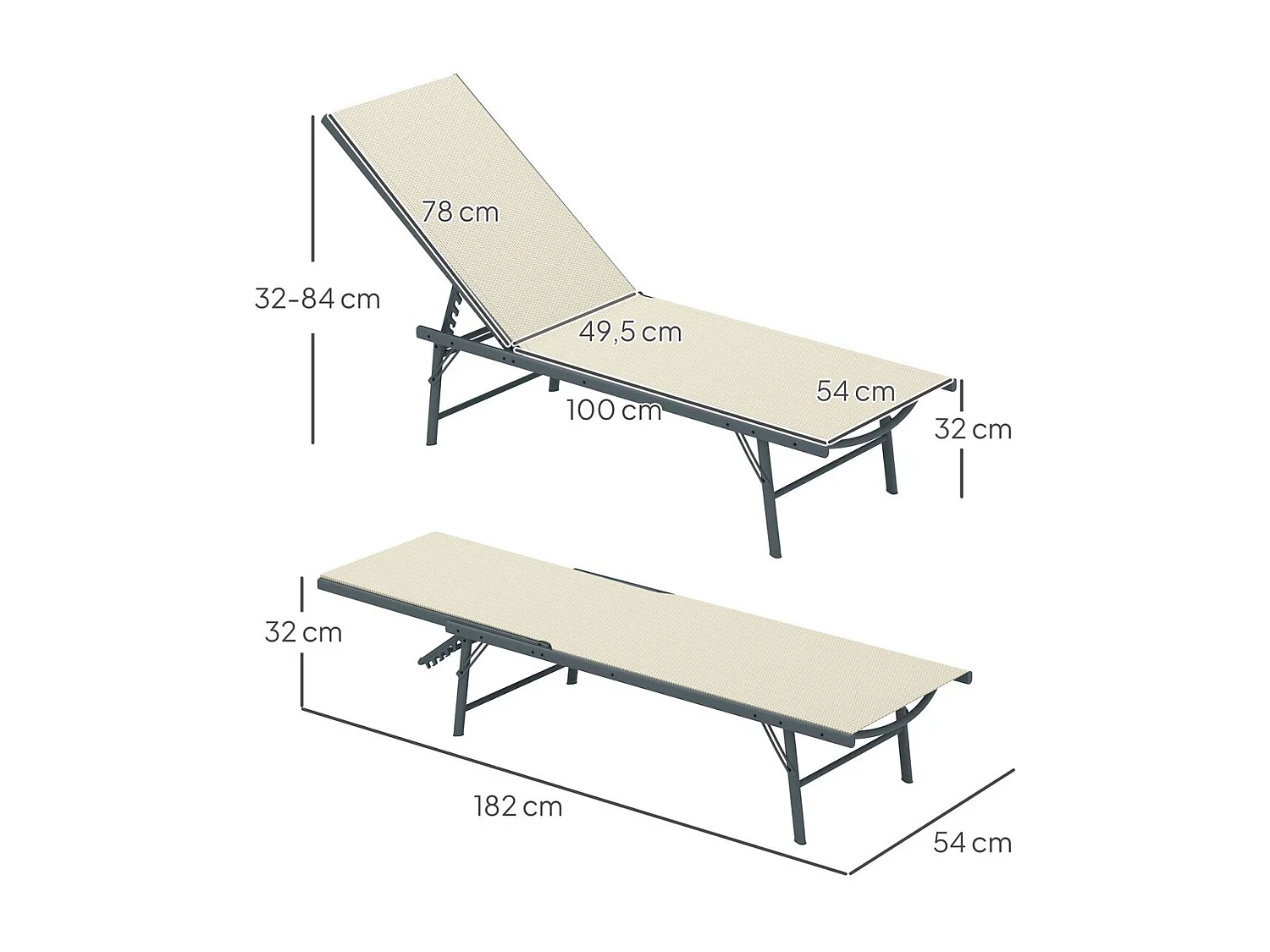 Pack de 2 tumbonas Haima Outsunny respaldo reclinable 5 posiciones beige 84x182x54 cm