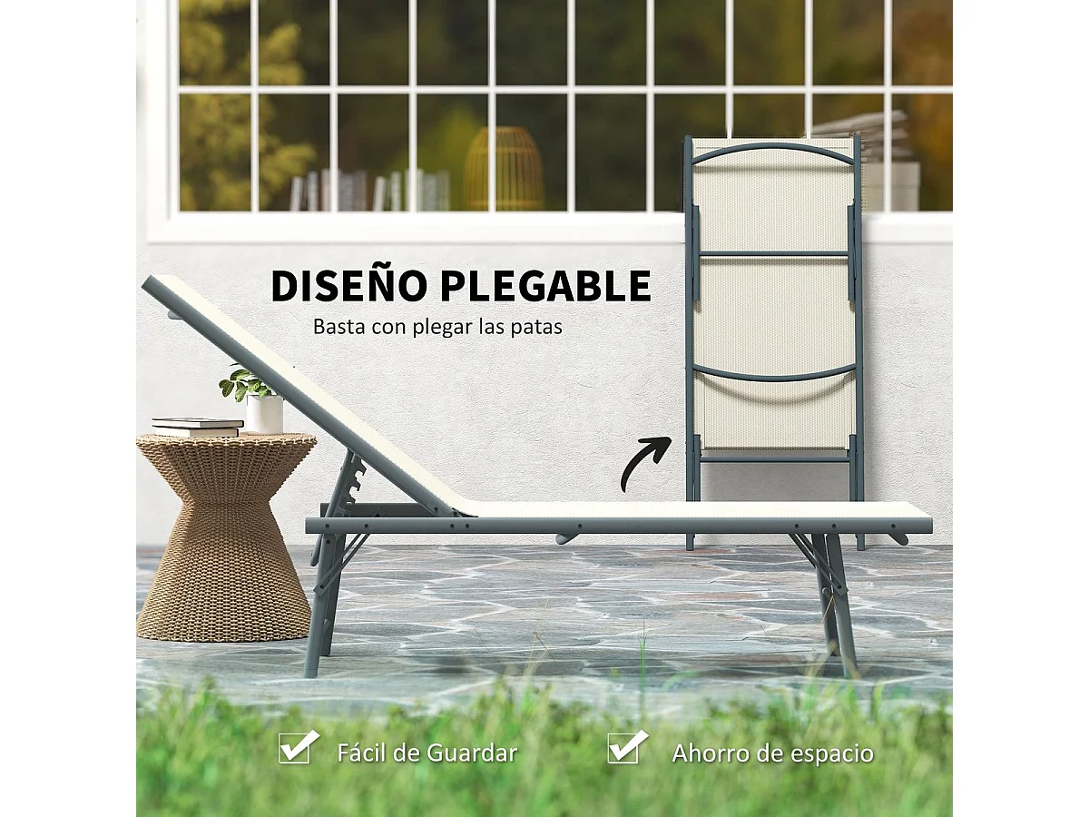 Pack de 2 tumbonas Haima Outsunny respaldo reclinable 5 posiciones beige 84x182x54 cm