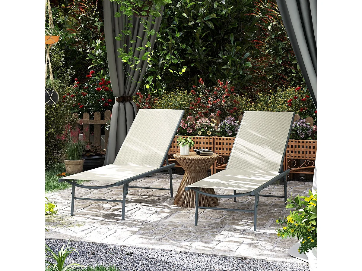 Pack de 2 tumbonas Haima Outsunny respaldo reclinable 5 posiciones beige 84x182x54 cm