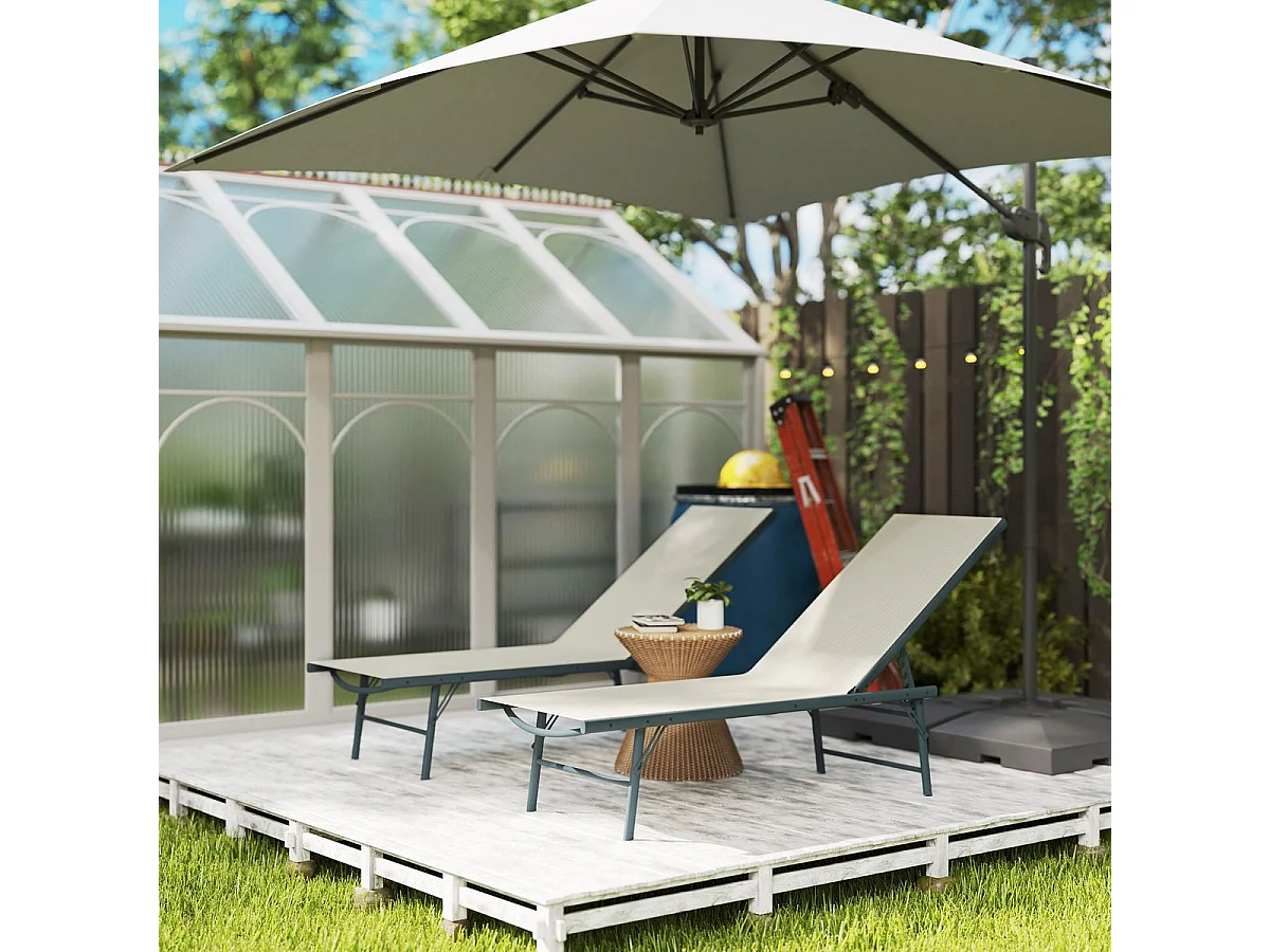 Pack de 2 tumbonas Haima Outsunny respaldo reclinable 5 posiciones beige 84x182x54 cm