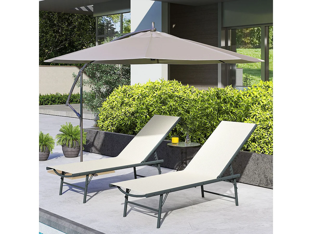 Pack de 2 tumbonas Haima Outsunny respaldo reclinable 5 posiciones beige 84x182x54 cm