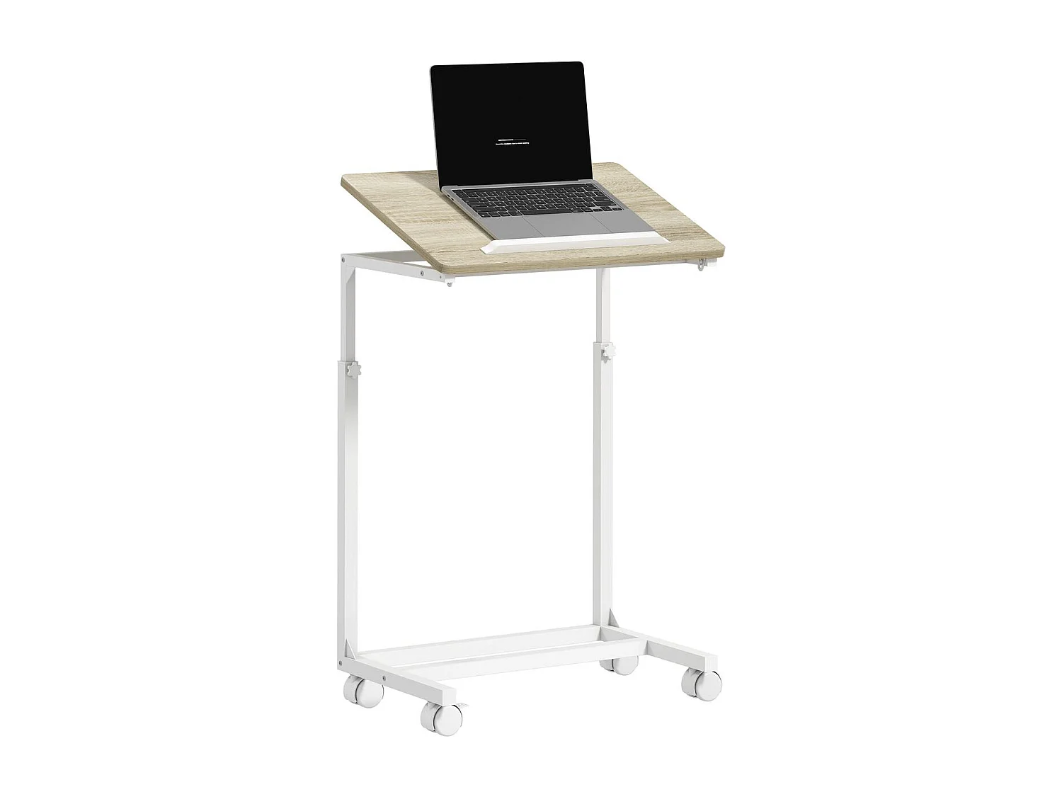 Mesa auxiliar Olvian Homcom altura ajustable natural/blanco 62,5-82,5x55x36 cm