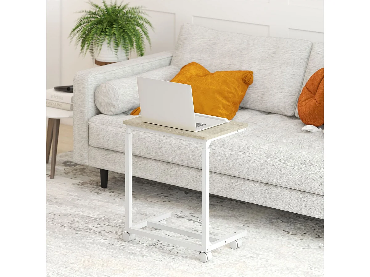 Mesa auxiliar Olvian Homcom altura ajustable natural/blanco 62,5-82,5x55x36 cm
