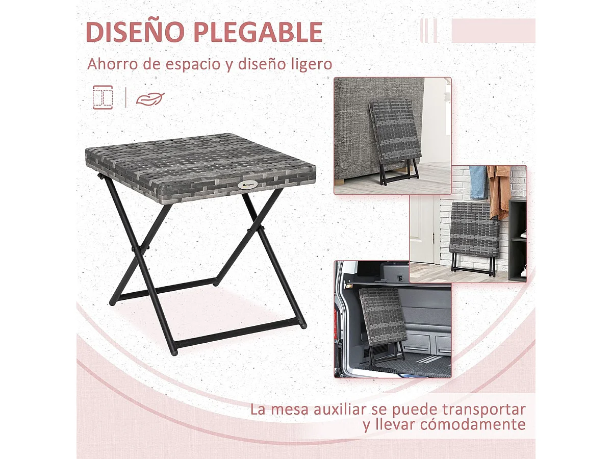 Mesa de exterior Like Outsunny plegable gris 40x40 cm