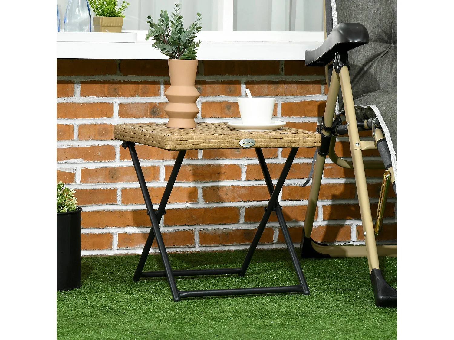Outsunny mesa de jardín de ratán sintético 0,16 ㎡ mesa de t madera natural