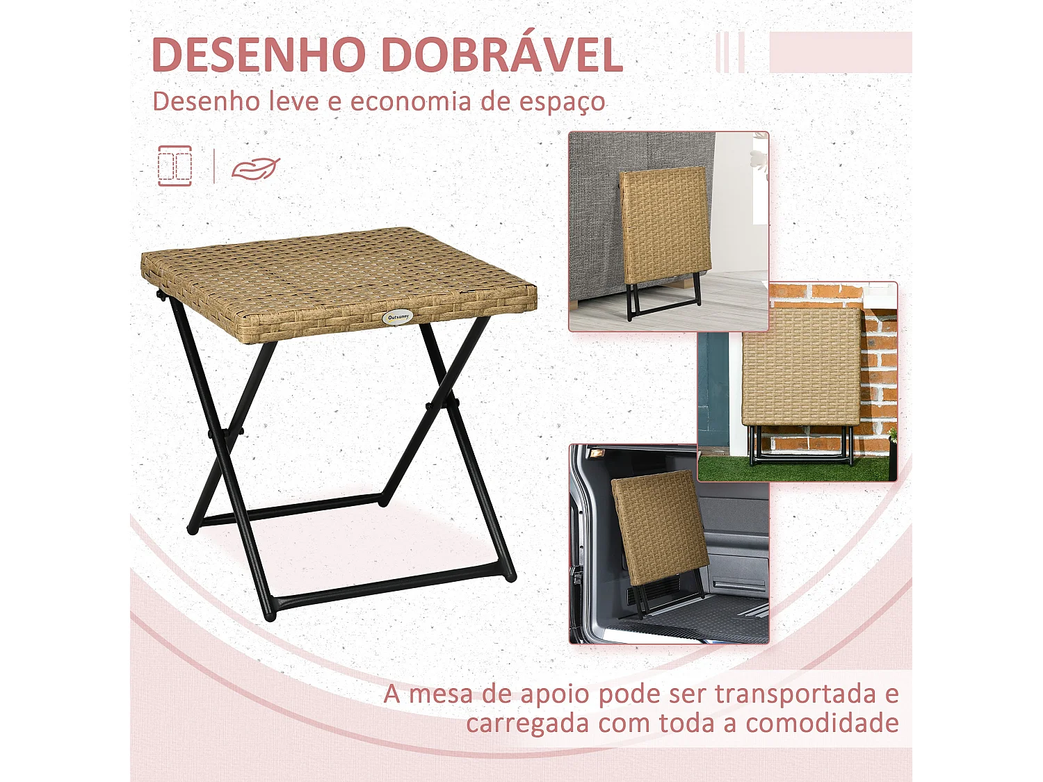 Outsunny mesa de jardín de ratán sintético 0,16 ㎡ mesa de t madera natural