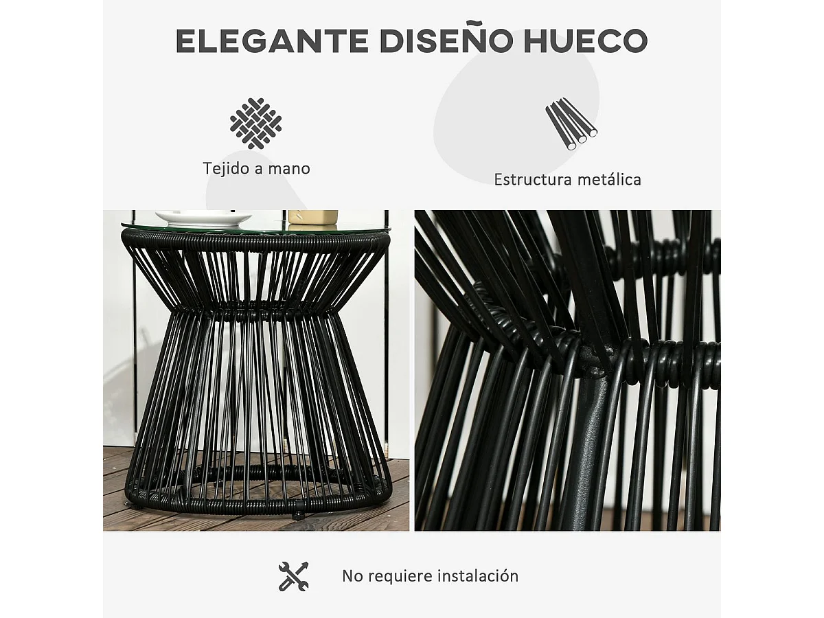 Mesa auxiliar Paradise Outsunny encimera de cristal negro Ø40x42 cm