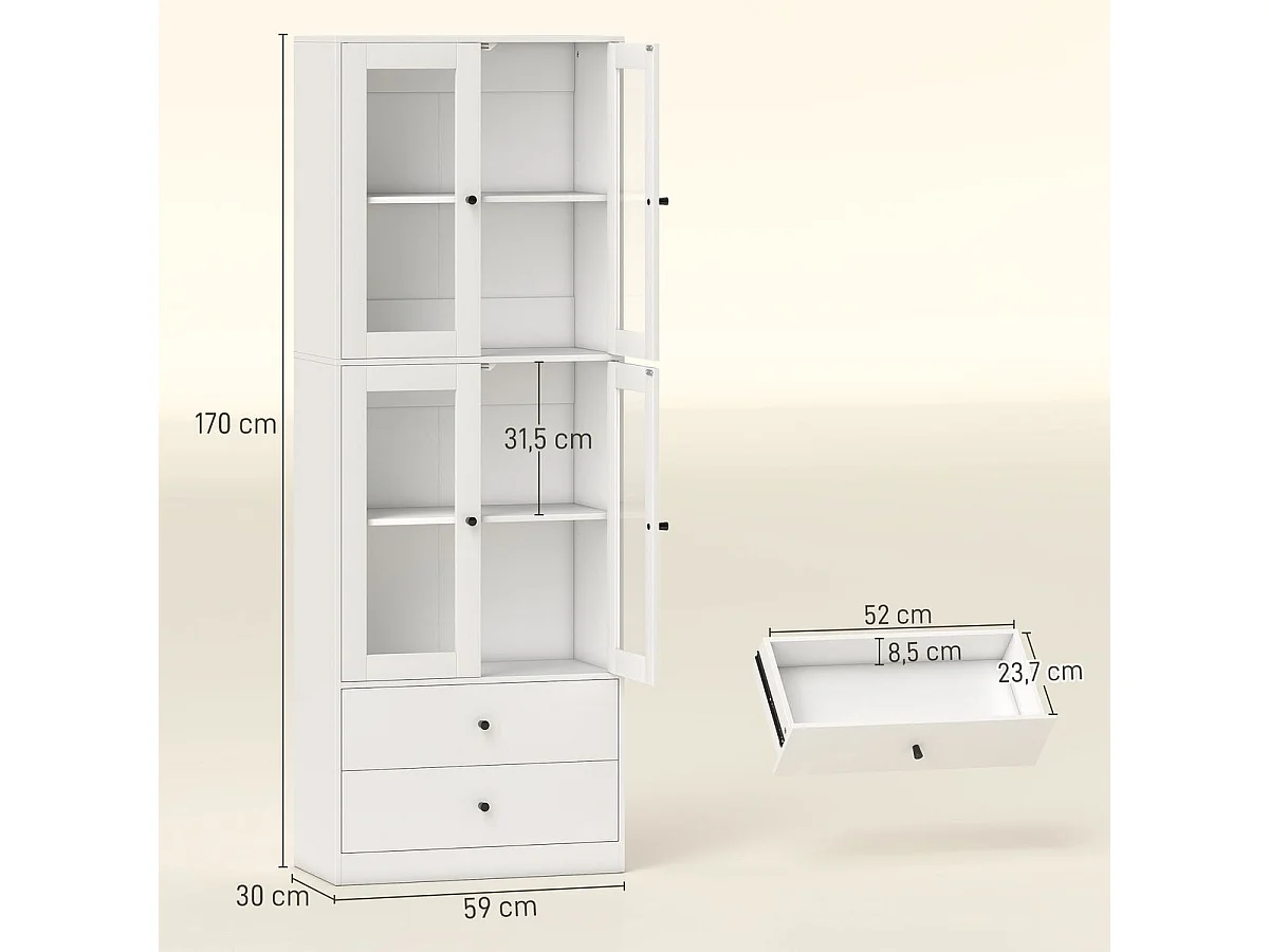 Aparador Ligna Homcom 4 puertas con 2 cajones blanco 170x59x30 cm