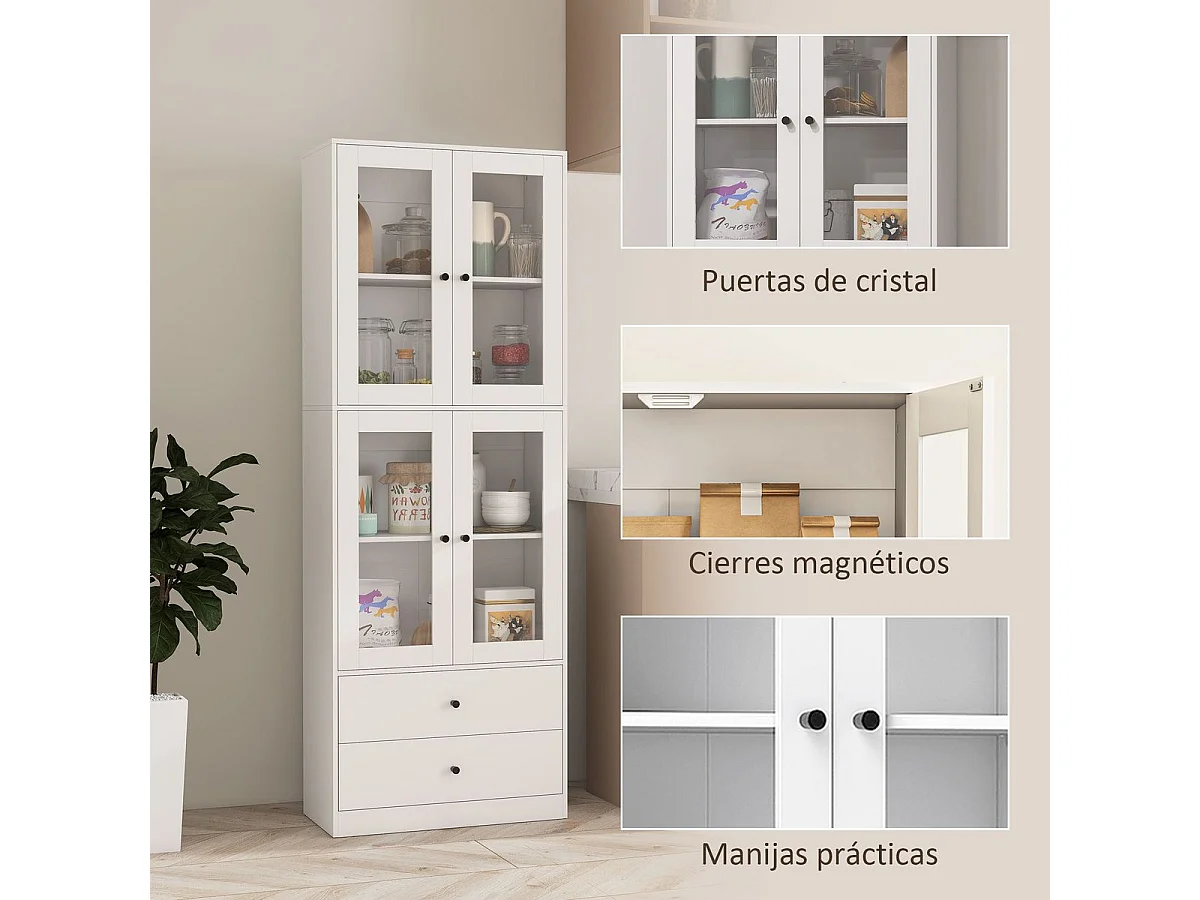 Aparador Ligna Homcom 4 puertas con 2 cajones blanco 170x59x30 cm