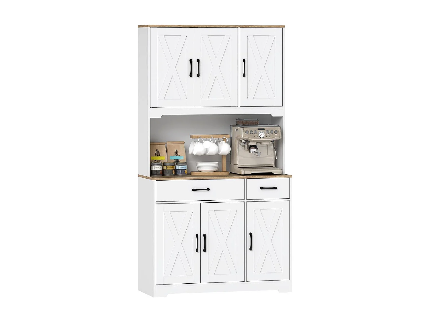 Alacena Bambora Homcom 6 puertas con encimera blanco 175,2x94x39,5 cm