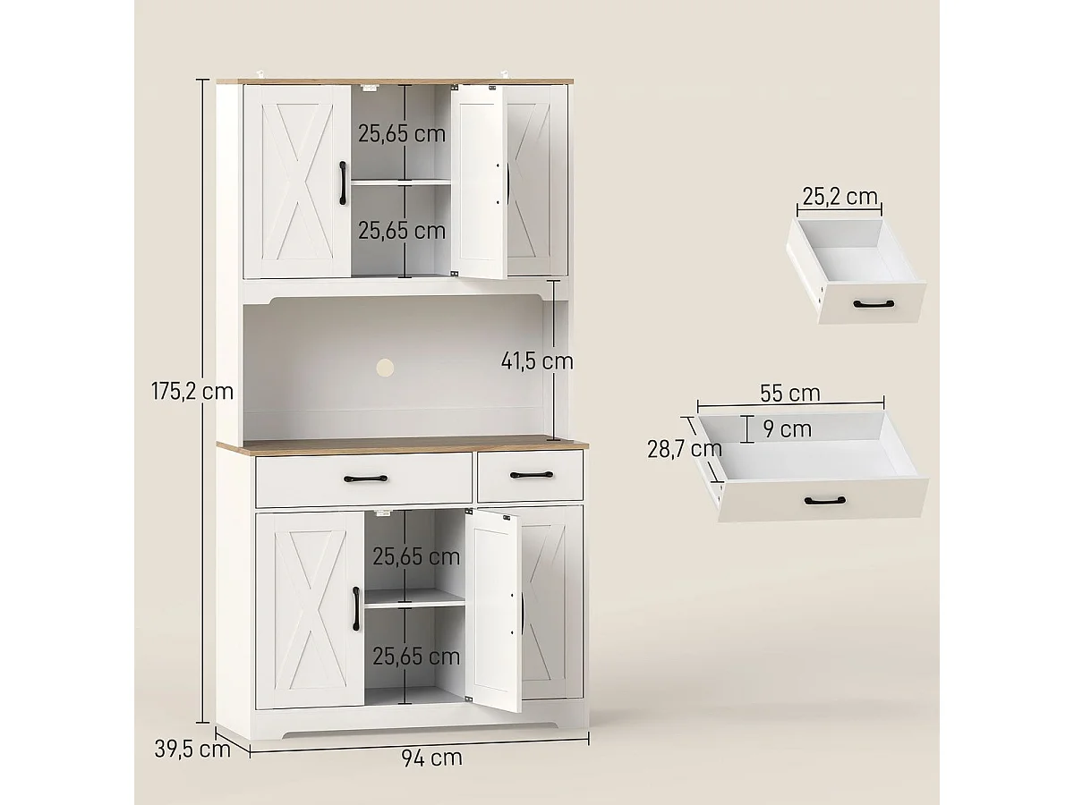 Alacena Bambora Homcom 6 puertas con encimera blanco 175,2x94x39,5 cm
