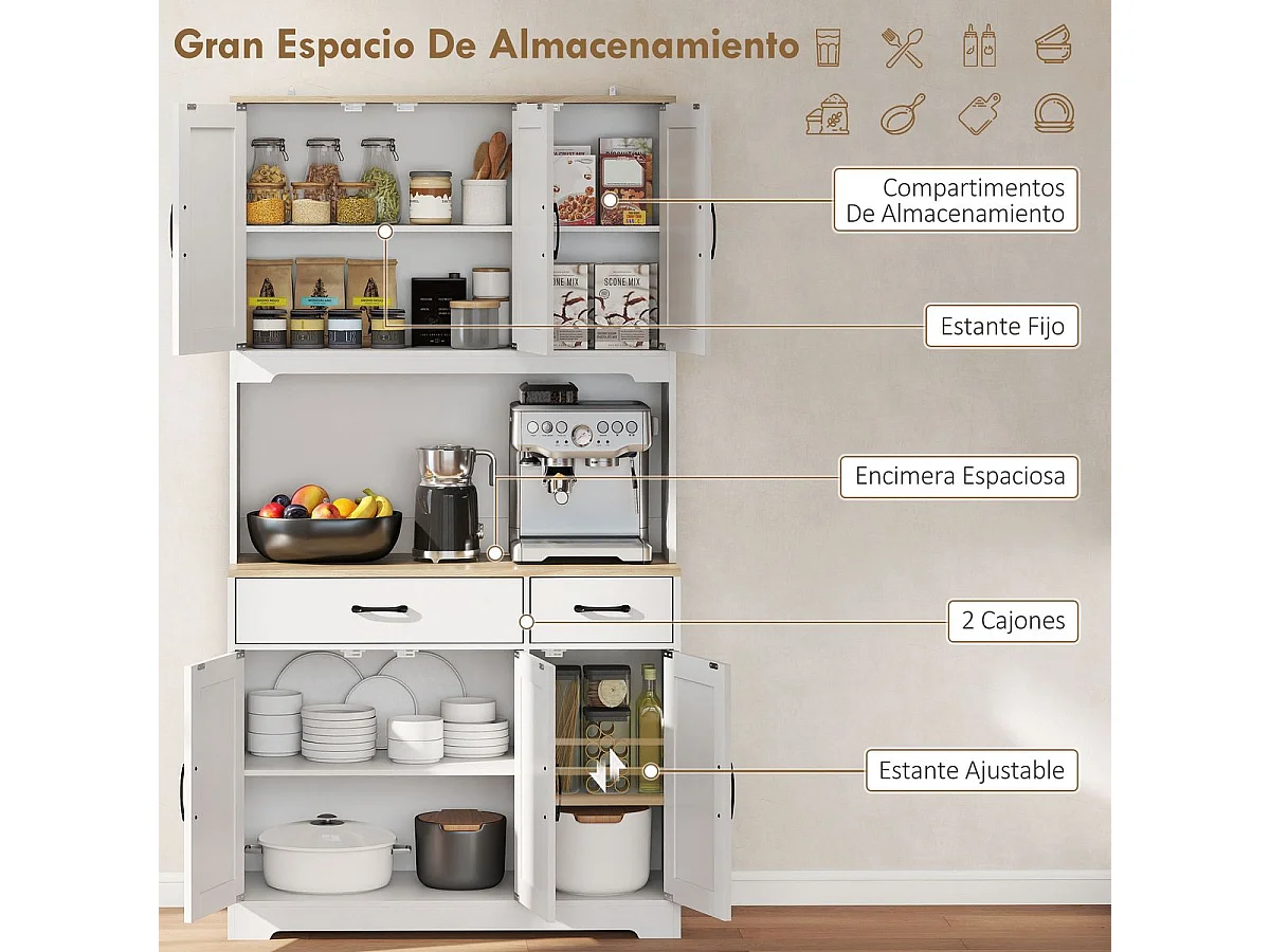 Alacena Bambora Homcom 6 puertas con encimera blanco 175,2x94x39,5 cm