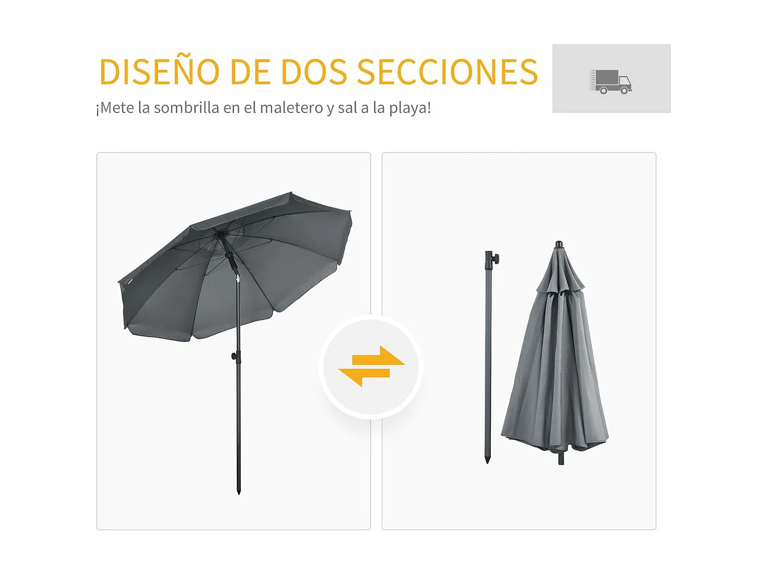 Sombrilla de playa Bali Outsunny ángulo ajustable protección UV50+ gris oscuro Ø180x209 cm