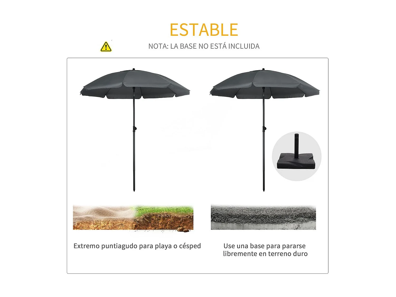 Sombrilla de playa Bali Outsunny ángulo ajustable protección UV50+ gris oscuro Ø180x209 cm
